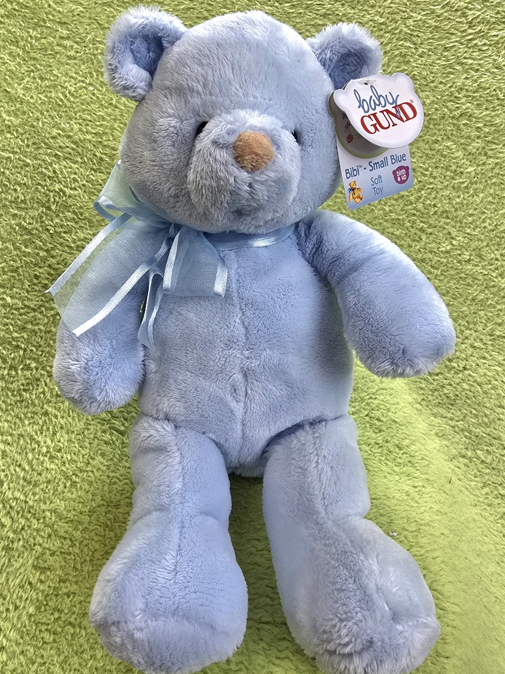 NWT   10" BABY GUND Blue TEDDY BEAR PLUSH Cuddle TOY  BIBI Machine Washable (Q5)